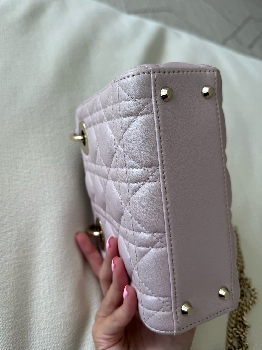 METALLIC PINK CHRISTIAN DIOR LADY DIOR MINI BAG WITH CHAIN STRAP - Picture 5 of 16